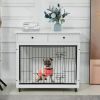 Dog Crate Furniture, Wooden Dog House, Decorative Dog Kennel with Drawer, Indoor Pet Crate End Table for Small Dog, Steel-Tube Dog Cage, Chew-Proof, W