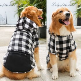 Plaid Dog Hoodie Pet Clothes Sweaters with Hat and Pocket Christmas Classic Plaid Small Medium Dogs Dog Costumes (colour: Zipper pocket coat black and white, size: 4XL (chest circumference 82, back length 62cm))