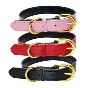 Genuine Leather Dog Collar; Wide Dog Collar; Soft Padded Breathable Adjustable Tactical Waterproof Pet Collar (colour: Red, Specification (L * W): M 42*2.0cm)