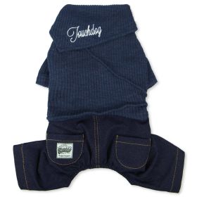 Touchdog Vogue Neck-Wrap Sweater and Denim Pant Outfit (Color: Navy, size: medium)